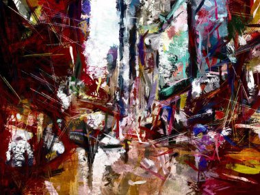 Soyut psychedelic grunge arka plan grafik stilizasyon dokulu tuval üzerine kaotik bulanık konturlar ve boya konturları.