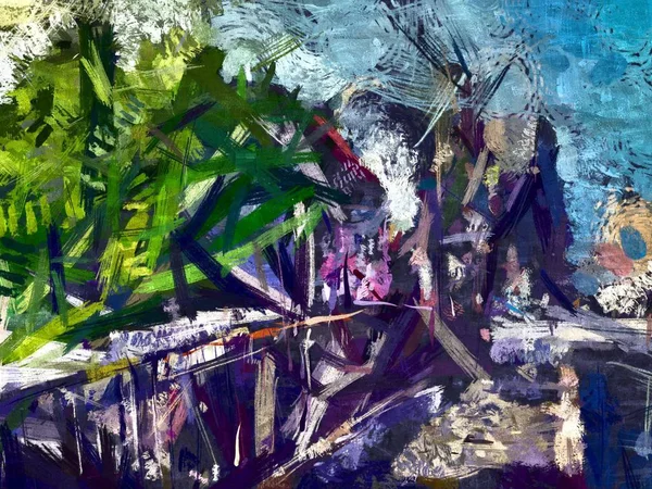 Abstraktní Psychedelické Grunge Pozadí Grafická Stylizace Plátně Texturou Chaotické Rozmazaný — Stock fotografie