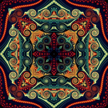 Sorunsuz raster desen oryantal tarzı çiçek psychedelic mozaik desen duvar kağıdı, arka planlar, halılar, halı için dekor için..