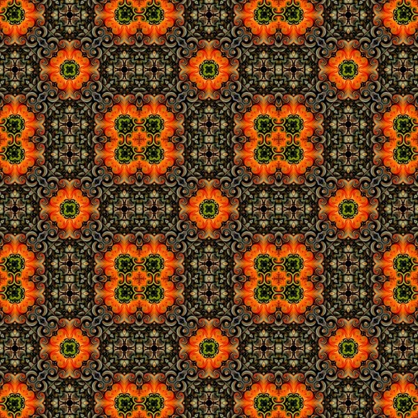 Seamless Raster Pattern Oriental Style Flower Psychedelic Mosaic Pattern Wallpaper — Stock Photo, Image