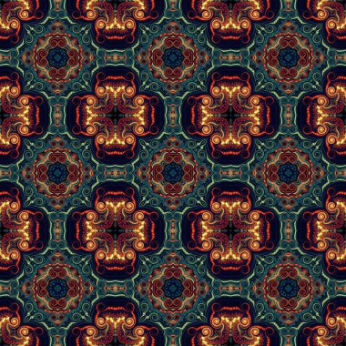 Sorunsuz raster desen oryantal tarzı çiçek psychedelic mozaik desen duvar kağıdı, arka planlar, halılar, halı için dekor için.