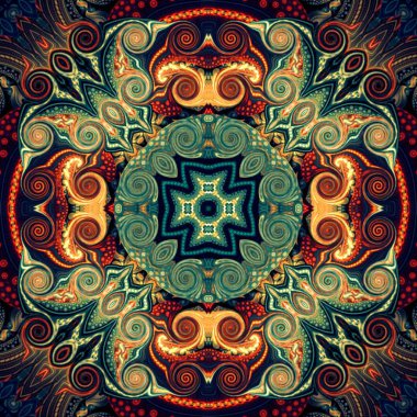 Sorunsuz raster desen oryantal tarzı çiçek psychedelic mozaik desen duvar kağıdı, arka planlar, halılar, halı için dekor için.