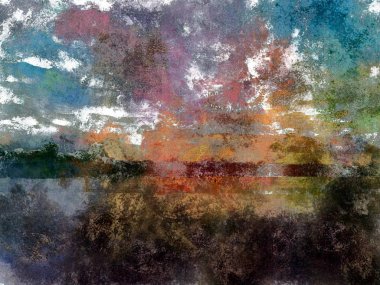 Soyut psychedelic grunge arka plan grafik stilizasyon dokulu tuval üzerine kaotik bulanık konturlar ve boya konturları.