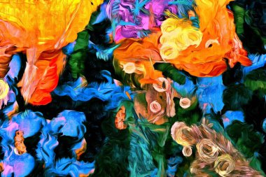 Soyut psychedelic grunge arka plan doku düzensizce bulanık noktalar ve boya konturları ile renkli.