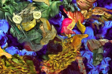 Soyut psychedelic grunge arka plan doku düzensizce bulanık noktalar ve boya konturları ile renkli.