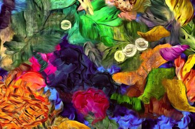 Soyut psychedelic grunge arka plan doku düzensizce bulanık noktalar ve boya konturları ile renkli.