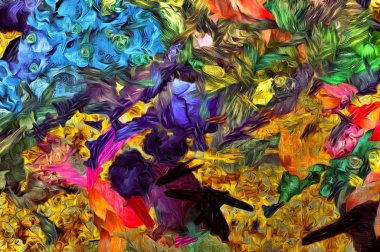 Soyut psychedelic grunge arka plan doku düzensizce bulanık noktalar ve boya konturları ile renkli.