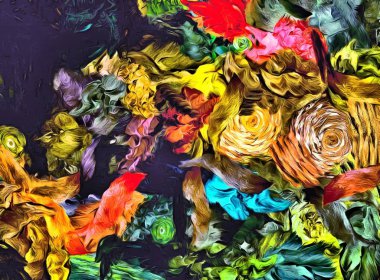 Soyut psychedelic grunge arka plan doku düzensizce bulanık noktalar ve boya konturları ile renkli.