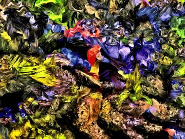 Soyut psychedelic grunge arka plan doku düzensizce bulanık noktalar ve boya konturları ile renkli.