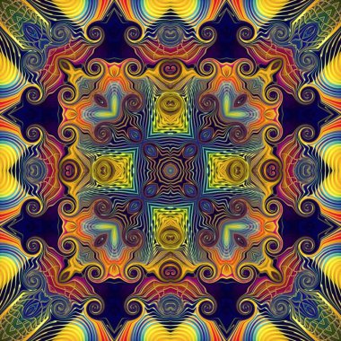 Sorunsuz raster desen oryantal tarzı çiçek psychedelic mozaik desen duvar kağıdı, arka planlar, halılar, halı için dekor için