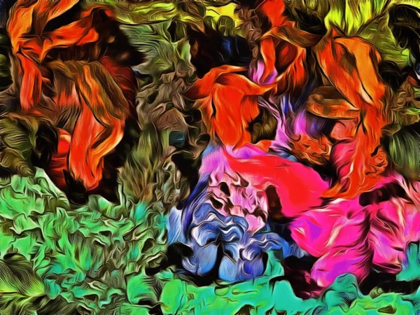 Абстрактная компьютерная стилизованная декоративная винтажная текстура, рисунок фона больших мазков краски, компьютерная графика красочный цветочный декор Дизайн для гобелена, обоев, компьютера — стоковое фото