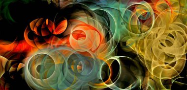 abstract psychedelic background colored fractal hotspots arranged circles and spirals of different sizes Digital graphic design alchemy. magic. clipart