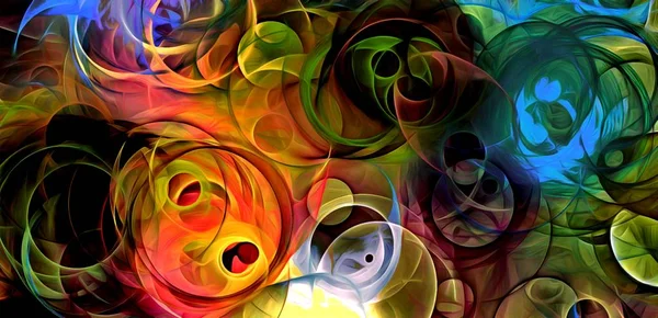 Abstract Psychedelic Background Colored Fractal Hotspots Arranged Circles Spirals Different — Stock Photo, Image