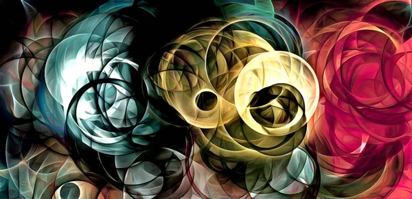 Abstract Psychedelische Achtergrond Gekleurde Fractal Hotspots Gerangschikte Cirkels Spiralen Van — Stockfoto