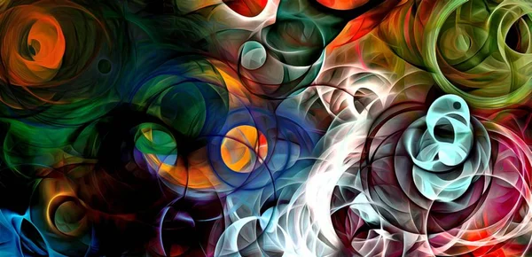 Abstract Psychedelic Background Colored Fractal Hotspots Arranged Circles Spirals Different — Stock Photo, Image