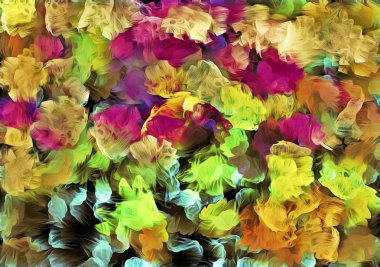 Soyut psychedelic grunge arka plan doku düzensizce bulanık noktalar ve boya konturları ile renkli.