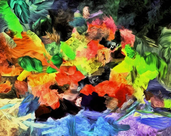 Psychedelic Arka Plan Rengi Kaotik Fırça Darbeleri Farklı Fırça Boyutları — Stok fotoğraf