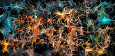 Soyut elektrik hatları, dumanlı fraktal desen, kaotik karanlık arkaplan oluşturmanın dijital illüstrasyon sanatı.