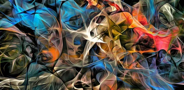 Linhas eletrizantes abstratas, padrão fractal fumegante, ilustração digital obra de arte de tornar caótico fundo escuro . — Fotografia de Stock