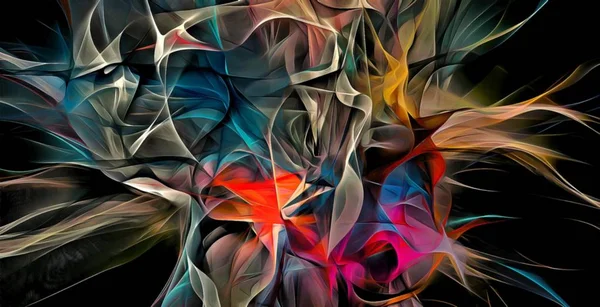 Líneas electrizantes abstractas, patrón fractal ahumado, ilustración digital obra de arte de renderizado fondo oscuro caótico . — Foto de Stock