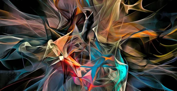 Abstrakt elektrifierande linjer, rökig fraktal mönster, digital illustration konstverk av rendering kaotisk mörk bakgrund. — Stockfoto