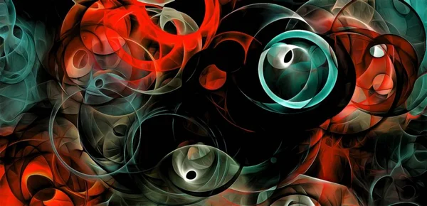 Abstract psychedelic background colored fractal hotspots arranged circles and spirals of different sizes Digital graphic design alchemy. magic — Stock Photo, Image