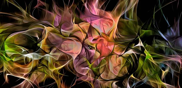Lignes électrifiantes abstraites, motif fractal fumé, illustration numérique œuvre d'art de rendre le fond sombre chaotique. — Photo
