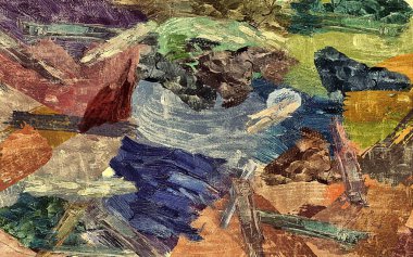 alt boya uygulanması dokulu arka plan psychedelic. Bilgisayar Stilizasyon boya petrol inmenin farklı şekil ve büyüklükte fırçaları ile