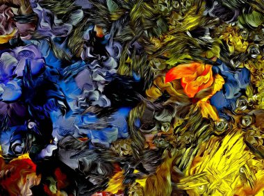 alt boya uygulanması dokulu arka plan psychedelic. Bilgisayar Stilizasyon boya petrol inmenin farklı şekil ve büyüklükte fırçaları ile