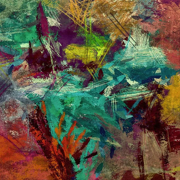 Abstract psychedelic background with the texture of applying underpainting. Computer stylization of oil strokes of paint with brushes of different shapes and sizes — Stock Photo, Image