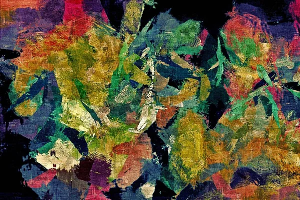 Абстрактный психоделический фон с текстурой нанесения подкрасок. Компьютерная стилизация масляных мазков красок кистями различных форм и размеров — стоковое фото