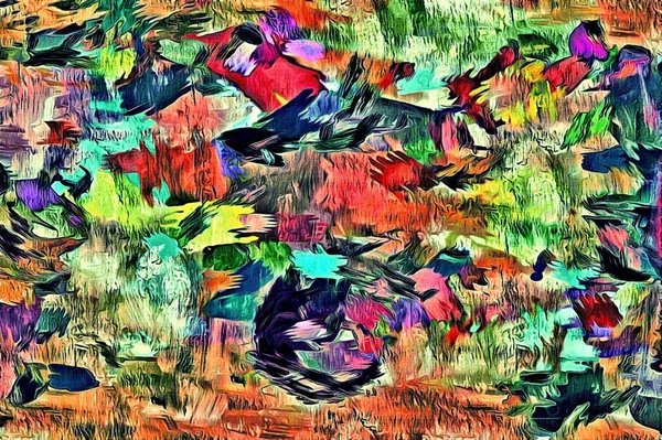 Abstract psychedelic background with the texture of applying underpainting. Computer stylization of oil strokes of paint with brushes of different shapes and sizes — Stock Photo, Image