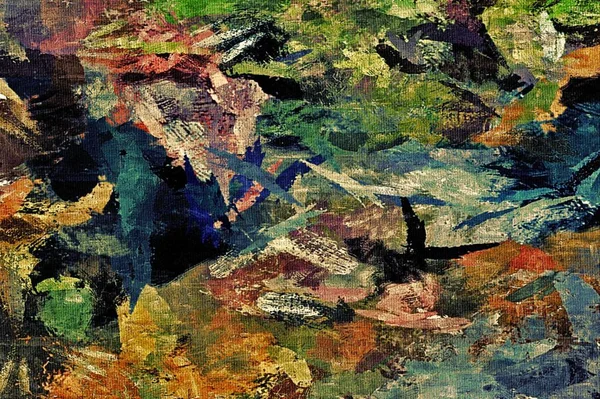 Fond psychédélique abstrait avec la texture d'appliquer sous-peinture. Stylisation par ordinateur de traits de peinture à l'huile avec des pinceaux de différentes formes et tailles — Photo