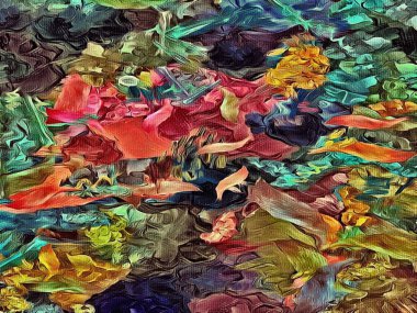 alt boya uygulanması dokulu arka plan psychedelic. Bilgisayar Stilizasyon boya petrol inmenin farklı şekil ve büyüklükte fırçaları ile