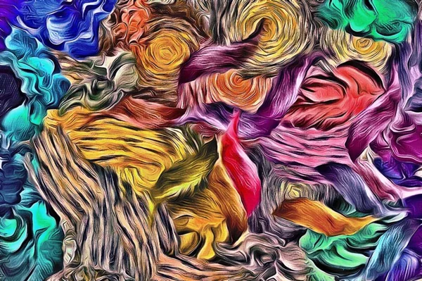 Abstrakter psychedelischer Hintergrund mit der Textur der Untermalung. Computerstilisierung von Ölfarben mit Pinseln unterschiedlicher Formen und Größen — Stockfoto