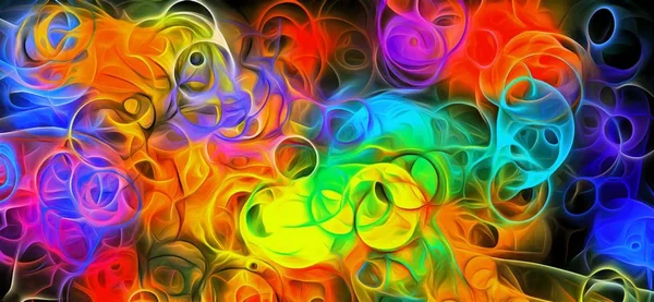Abstrait psychédélique arrière-plan coloré fractal hotspots disposés cercles et spirales de différentes tailles alchimie de conception graphique numérique. magie — Photo