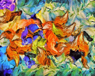 alt boya uygulanması dokulu arka plan psychedelic. Bilgisayar Stilizasyon boya petrol inmenin farklı şekil ve büyüklükte fırçaları ile