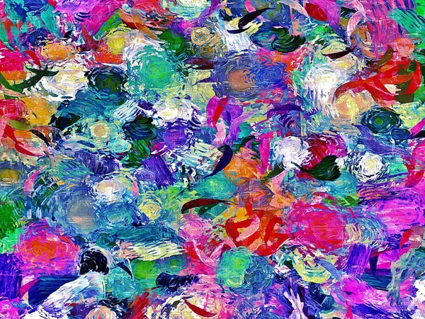 Abstract psychedelic background with the texture of applying underpainting. Computer stylization of oil strokes of paint with brushes of different shapes and sizes — Stock Photo, Image