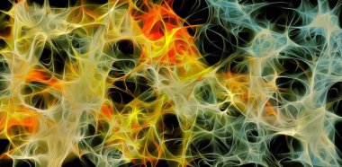 Soyut elektrik hatları, dumanlı fraktal desen, kaotik karanlık arkaplan oluşturmanın dijital illüstrasyon sanatı.