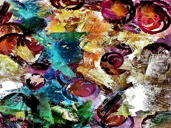 Abstract psychedelic background with the texture of applying underpainting. Computer stylization of oil strokes of paint with brushes of different shapes and sizes — Stock Photo, Image