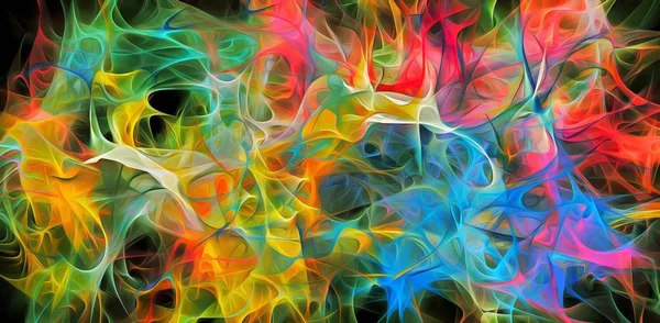 Líneas electrizantes abstractas, patrón fractal ahumado, ilustración digital obra de arte de renderizado fondo oscuro caótico . — Foto de Stock