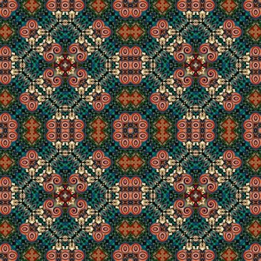 Sorunsuz raster desen oryantal tarzı çiçek psychedelic mozaik desen duvar kağıdı, arka planlar, halılar, halı için dekor için