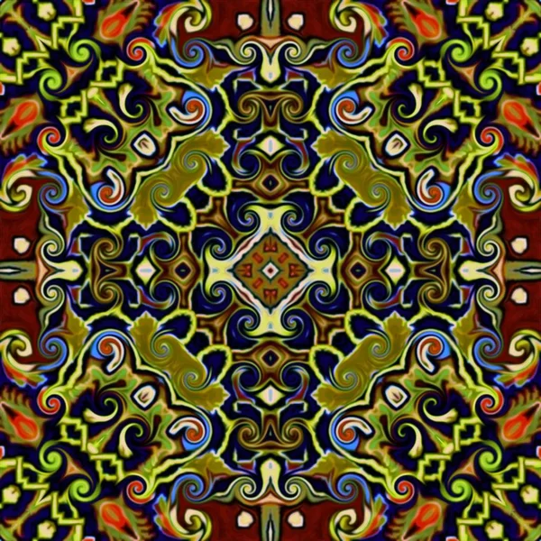无缝光栅图案在东方风格的花迷幻马赛克图案壁纸, 背景, 装饰挂毯, 地毯 — 图库照片