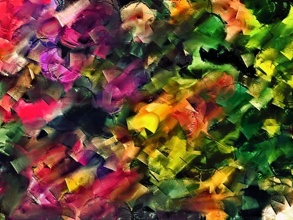 Abstrakta psykedeliska grunge bakgrund grafisk stilisering på ett texturerat duk av kaotiska suddiga linjer och slag av färg — Stockfoto