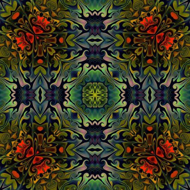 Sorunsuz raster desen oryantal tarzı çiçek psychedelic mozaik desen duvar kağıdı, arka planlar, halılar, halı için dekor için