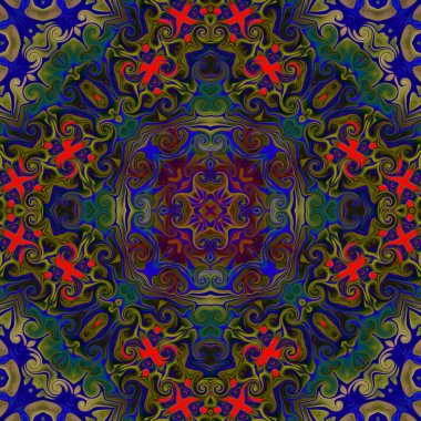 Sorunsuz raster desen oryantal tarzı çiçek psychedelic mozaik desen duvar kağıdı, arka planlar, halılar, halı için dekor için
