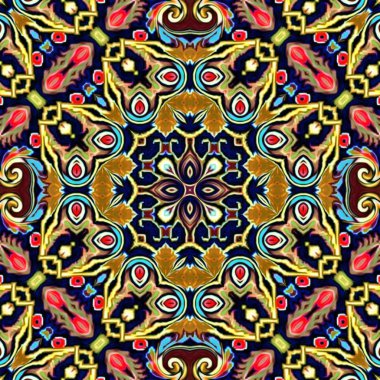 Sorunsuz raster desen oryantal tarzı çiçek psychedelic mozaik desen duvar kağıdı, arka planlar, halılar, halı için dekor için