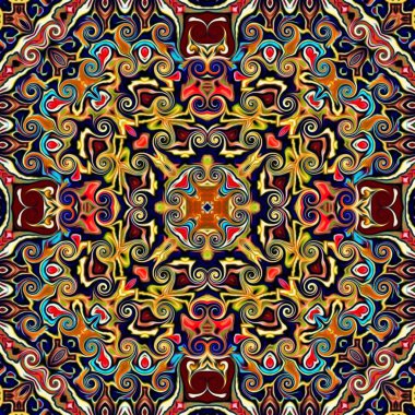 Sorunsuz raster desen oryantal tarzı çiçek psychedelic mozaik desen duvar kağıdı, arka planlar, halılar, halı için dekor için