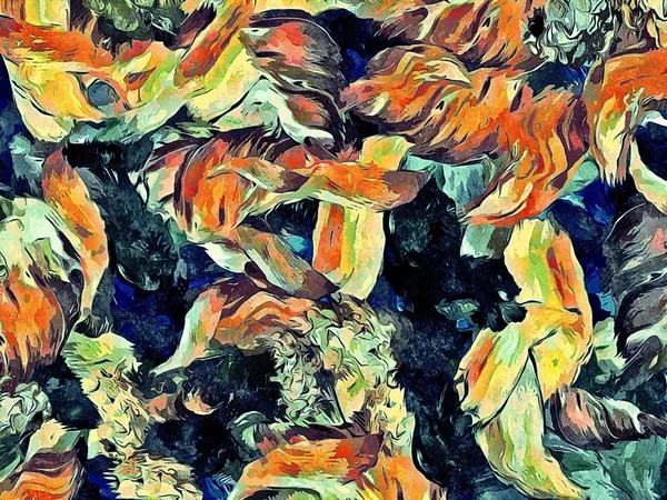 Abstracte psychedelische grunge achtergrond grafisch stilering op een geweven doek van chaotische wazig lijnen en lijnen van verf — Stockfoto