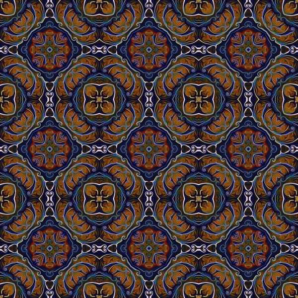 Seamless raster pattern in oriental style Flower psychedelic mosaic Pattern for wallpaper, backgrounds, decor for tapestries, carpet — Stock Photo, Image